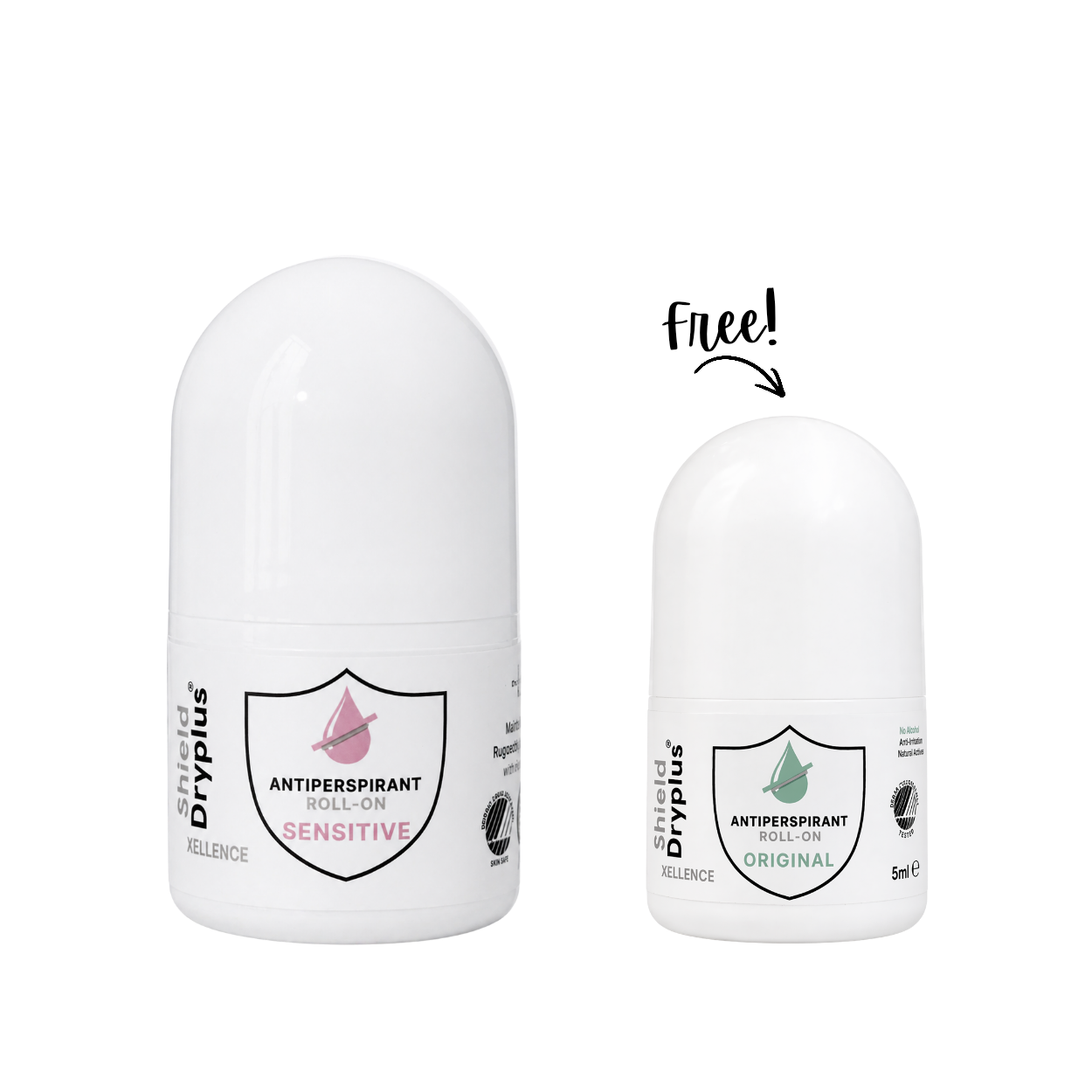 Shield Dryplus Anti-Perspirant Roll on Sensitive + Free Shield Dry Plus Plus Original 5mL Gift